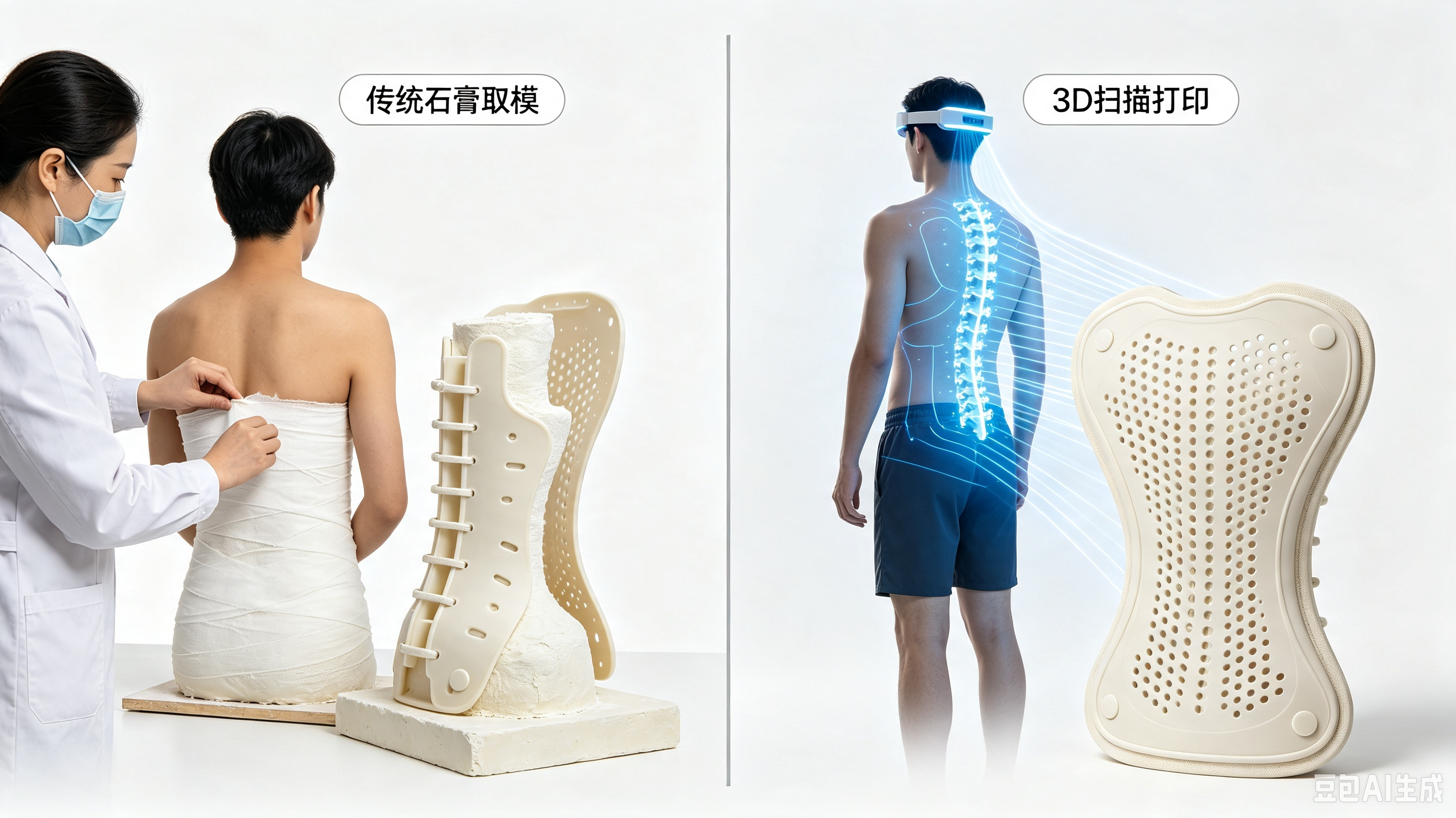 3D 打印脊柱侧弯支具 VS 传统石膏支具